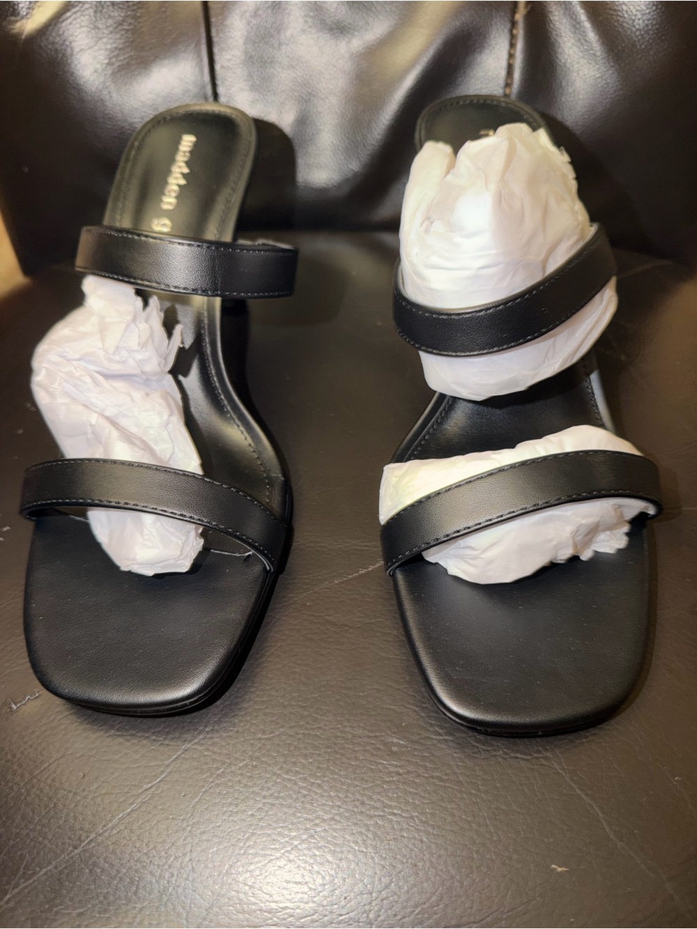 Black Double-Strap Slide Sandals for Women